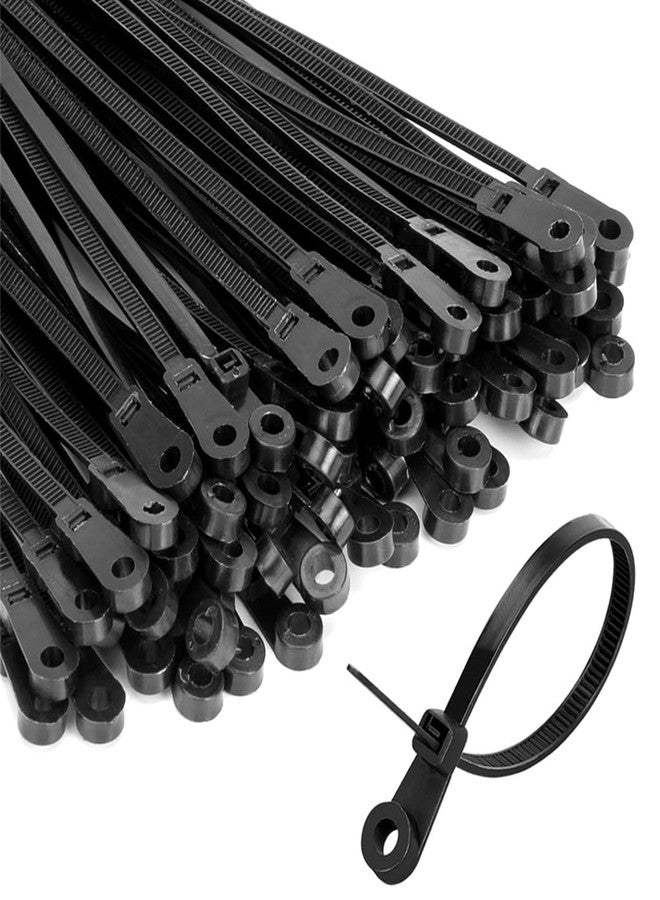 ZORBES® 100 PCS 8 inch Black Zip Ties with Screw Hole 50lbs Mountable Head Cable Ties Straps Multipurpose Heavy Duty Nylon Cable Zip Ties with Screw Mounting Hole For Indoor & Outdoor Use - Image 1